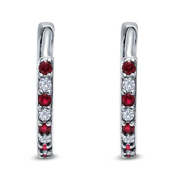 Half Eternity Hoop Earrings Round Simulated Ruby Cubic Zirconia 925 Sterling Silver (16mm)